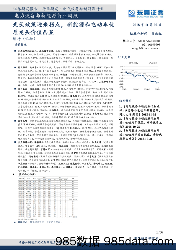 电力设备与新能源行业周报：光伏政策迎来拐点，新能源和电动车优质龙头价值凸显_东吴证券