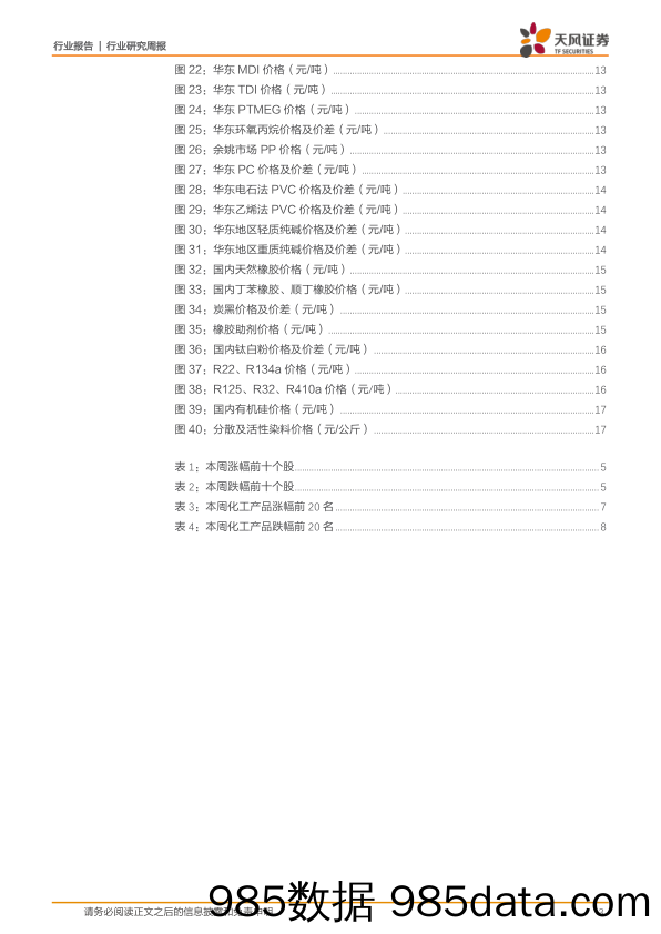 化工行业周报：油价继续下行，开工受限制致萤石、氢氟酸等涨价_天风证券插图2