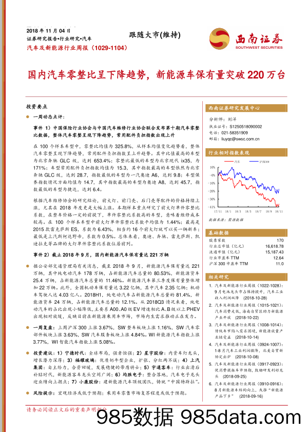 汽车及新能源行业周报：国内汽车零整比呈下降趋势，新能源车保有量突破220万台_西南证券