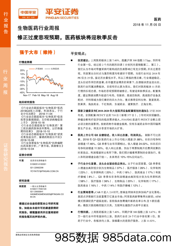 生物医药行业周报：修正过度悲观预期，医药板块将迎秋季反击_平安证券