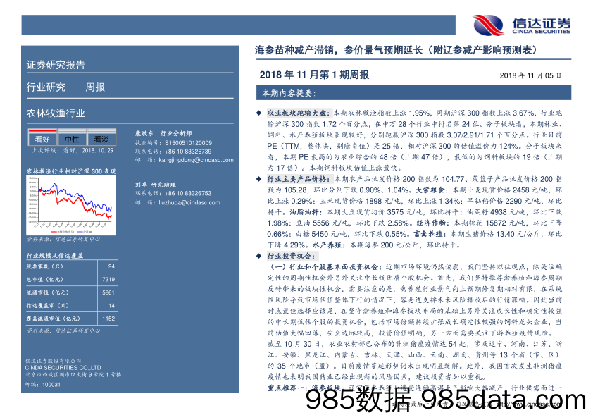 农林牧渔2018年11月第1期周报：海参苗种减产滞销，参价景气预期延长（附辽参减产影响预测表）_信达证券插图1