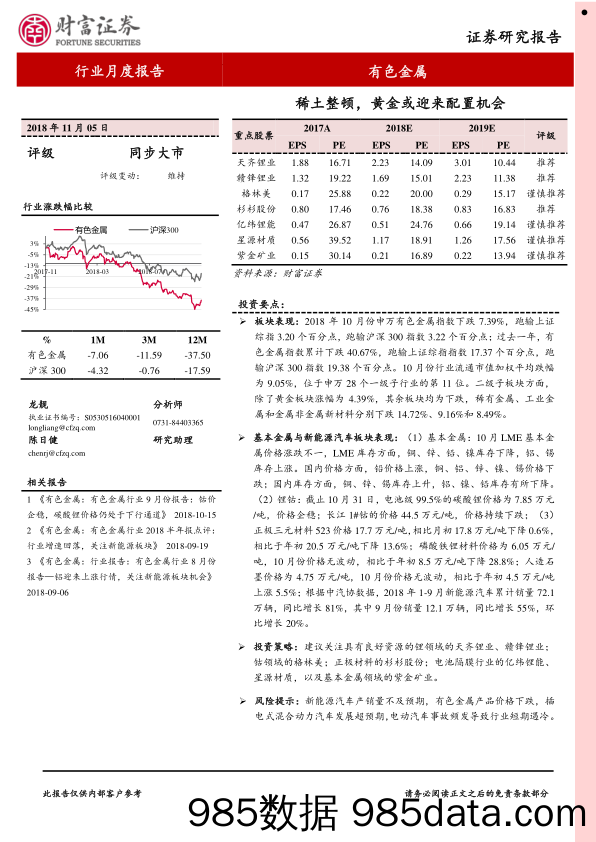 有色金属行业月度报告：稀土整顿，黄金或迎来配置机会_财富证券