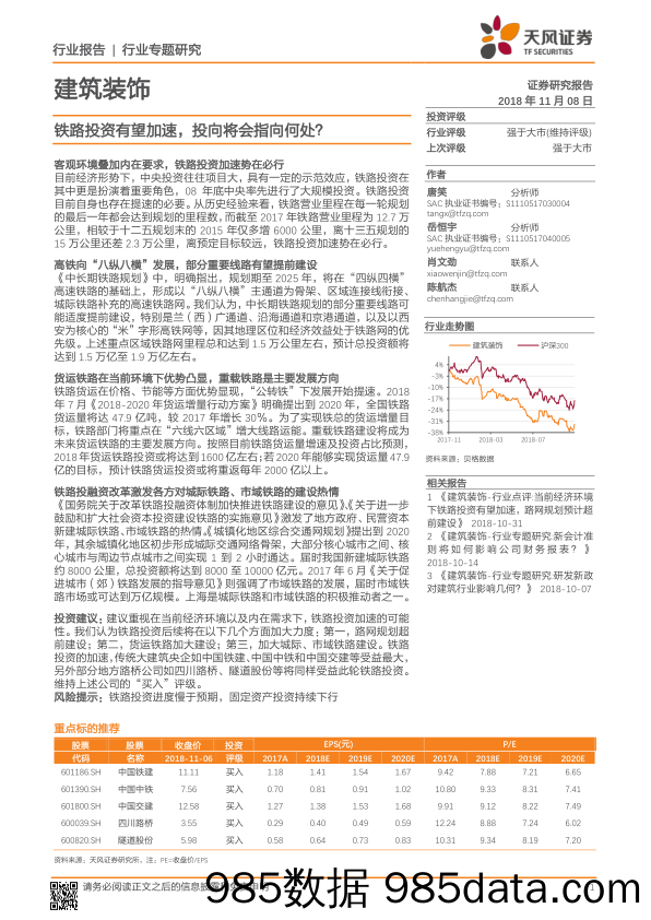 建筑装饰行业专题研究：铁路投资有望加速，投向将会指向何处？_天风证券