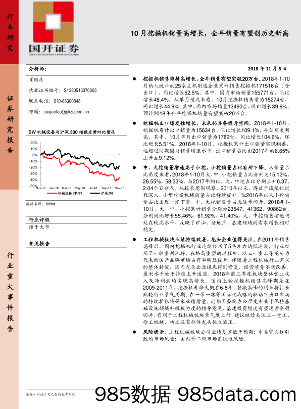 10月挖掘机销量高增长，全年销量有望创历史新高_国开证券