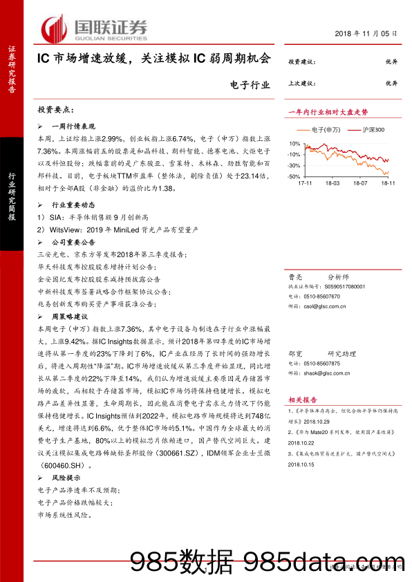 电子行业：IC市场增速放缓，关注模拟IC弱周期机会_国联证券