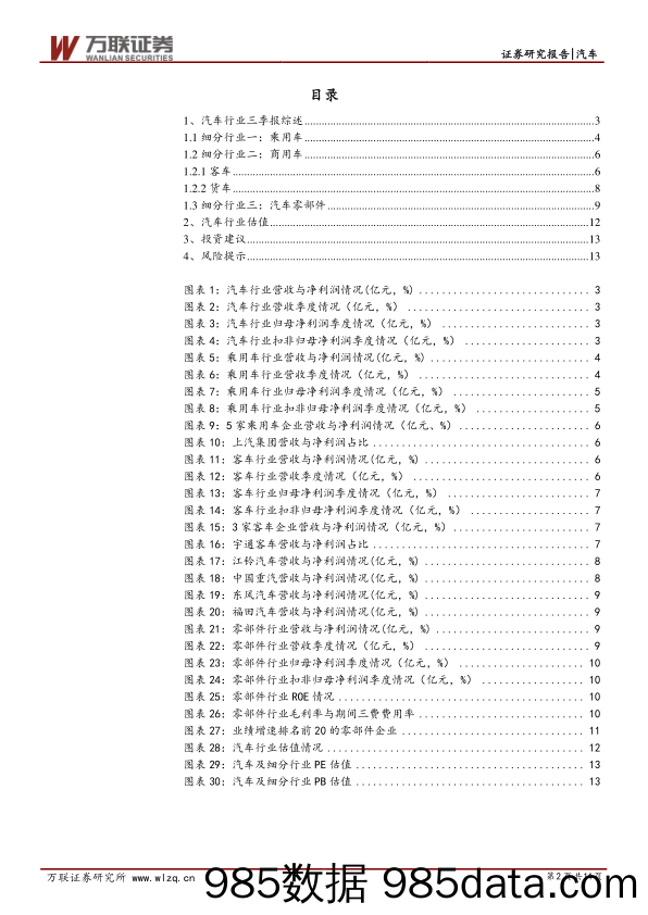 汽车行业三季报综述：业绩放缓，稳为核心_万联证券插图1