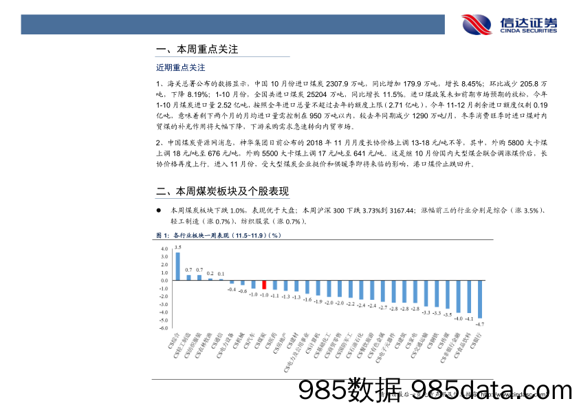 煤炭行业周报：供暖旺季即将到来，建议布局行业龙头_信达证券插图4