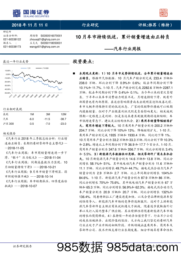 汽车行业周报：10月车市持续低迷，累计销量增速由正转负_国海证券插图