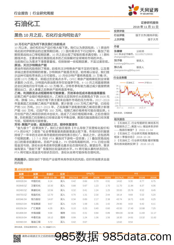 石油化工行业研究周报：黑色10月之后，石化行业向何处去？_天风证券