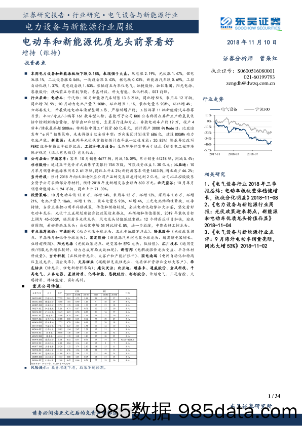 电力设备与新能源行业周报：电动车和新能源优质龙头前景看好_东吴证券