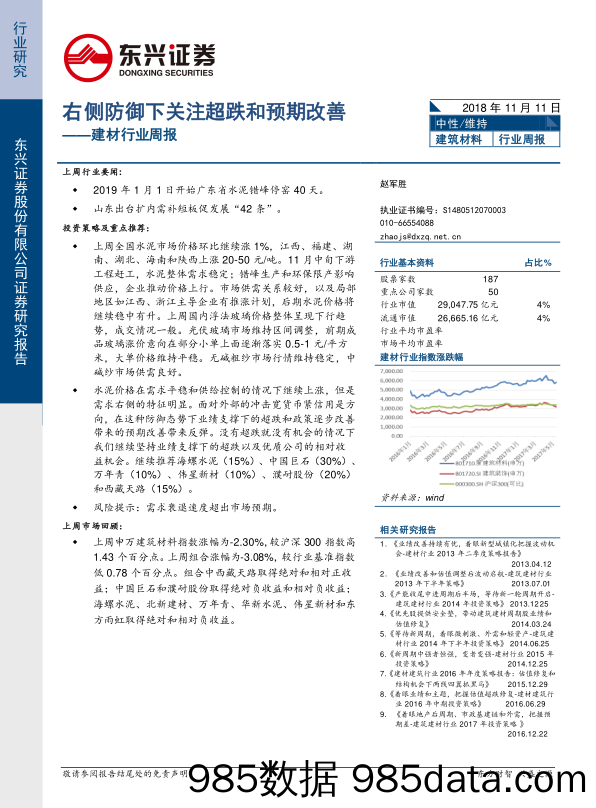 建材行业周报：右侧防御下关注超跌和预期改善_东兴证券