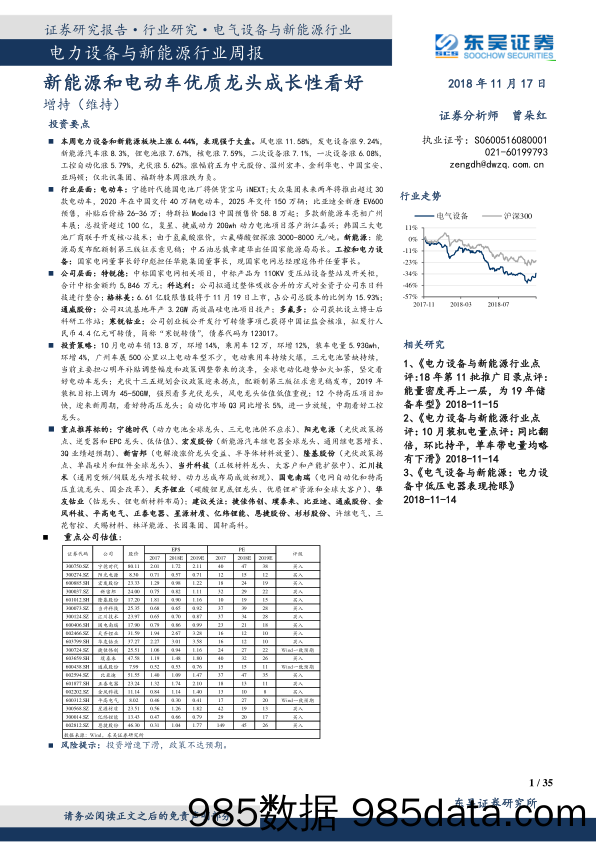 电力设备与新能源行业周报：新能源和电动车优质龙头成长性看好_东吴证券