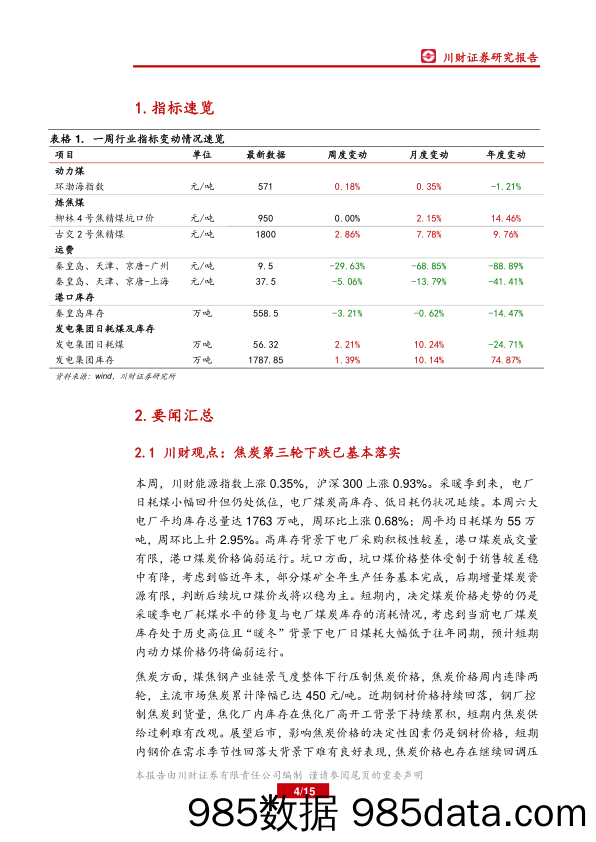 煤炭行业周报：焦炭第三轮下跌已基本落实_川财证券插图3