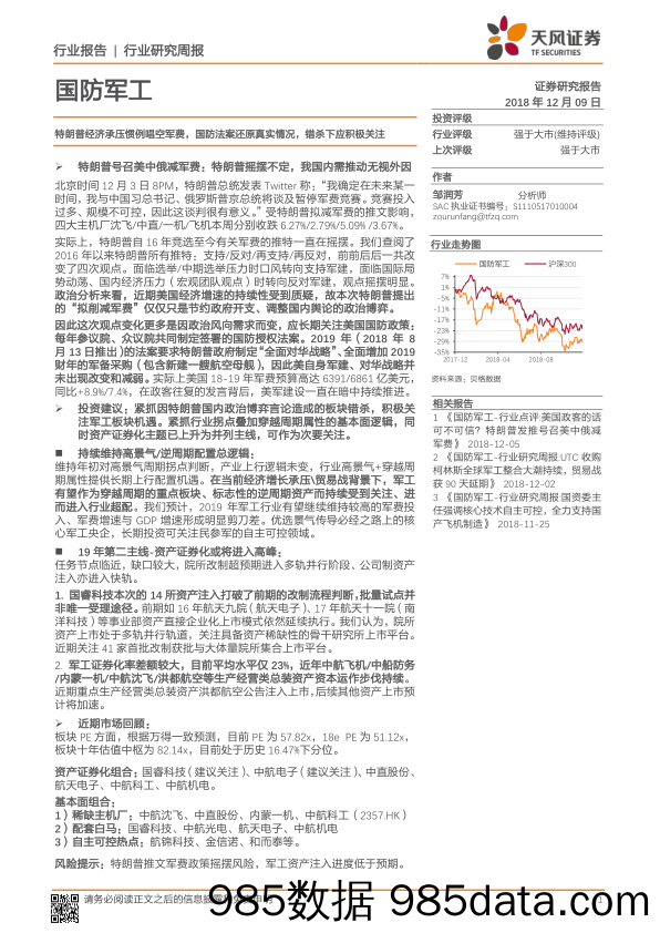 国防军工行业研究周报：特朗普经济承压惯例唱空军费，国防法案还原真实情况，错杀下应积极关注_天风证券