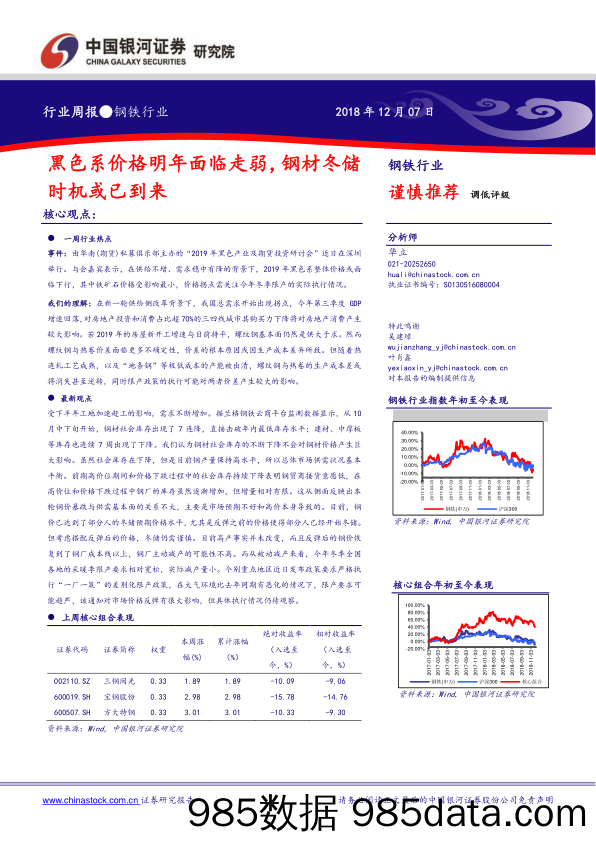 钢铁行业周报：黑色系价格明年面临走弱，钢材冬储时机或已到来_中国银河