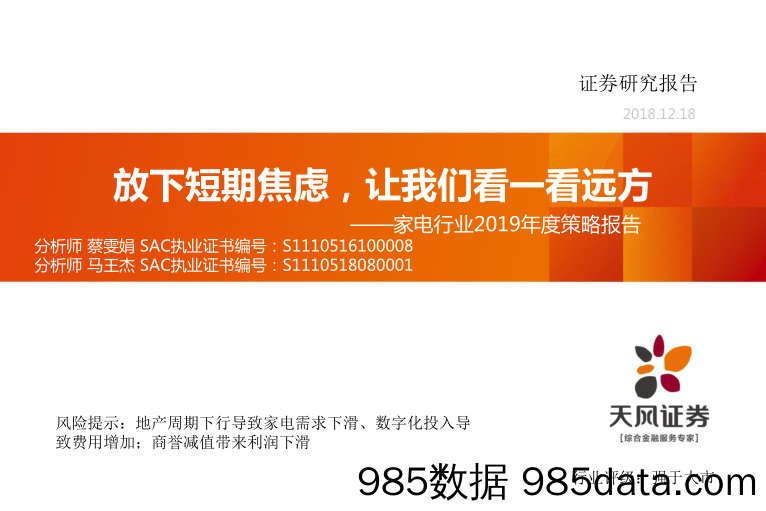 家电行业2019年度策略报告：放下短期焦虑，让我们看一看远方_天风证券