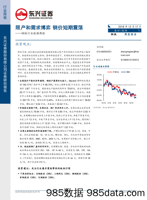 钢铁行业数据周报：限产和需求博弈 钢价短期震荡_东兴证券