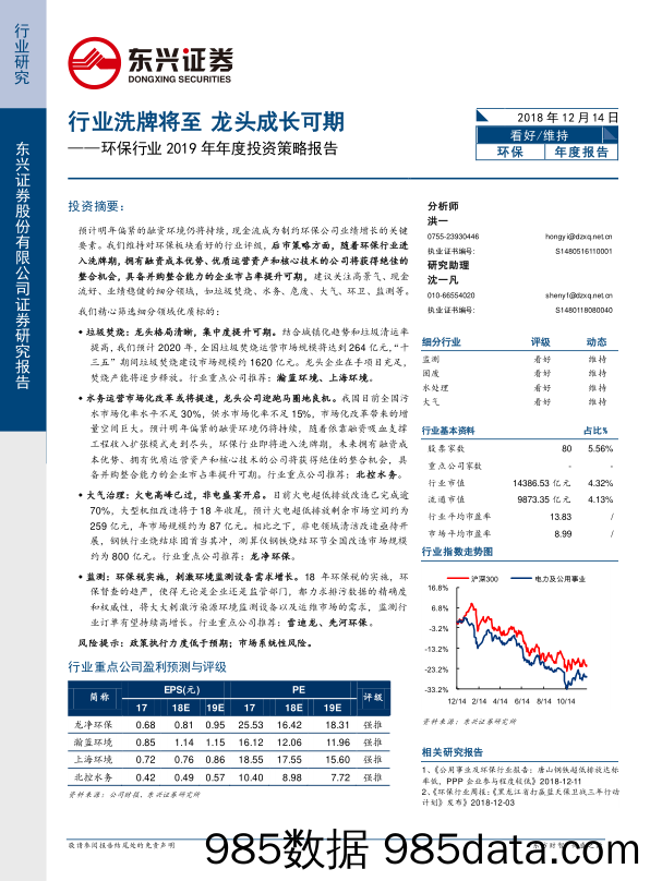 环保行业2019年年度投资策略报告：洗牌期将至 龙头成长可期_东兴证券插图