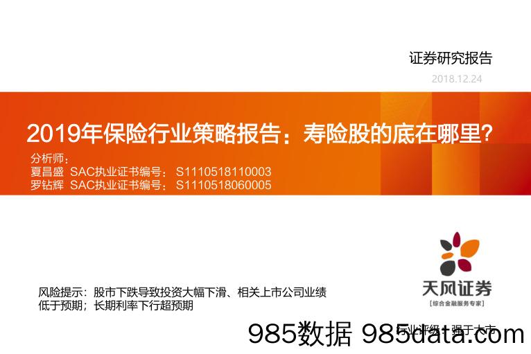 2019年保险行业策略报告：寿险股的底在哪里？_天风证券