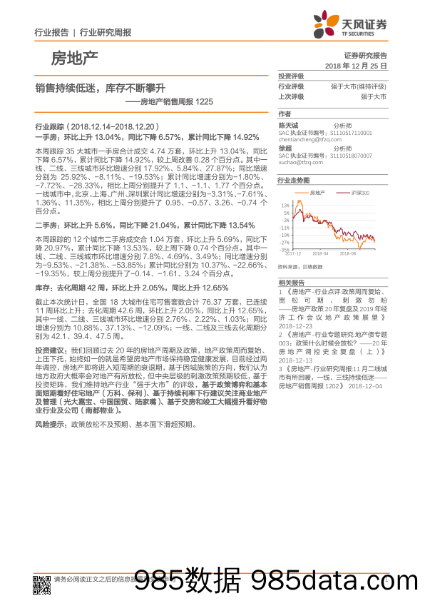 房地产销售周报：销售持续低迷，库存不断攀升_天风证券