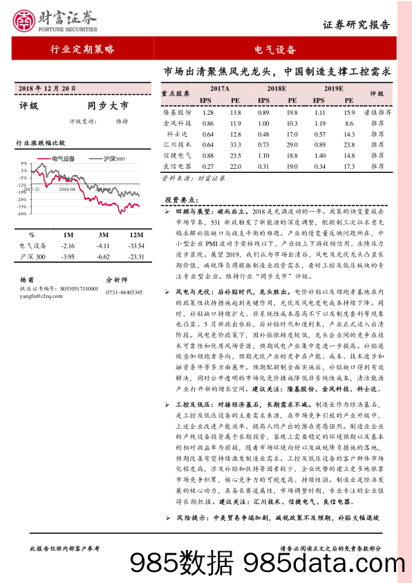 电气设备：市场出清聚焦风光龙头，中国制造支撑工控需求_财富证券