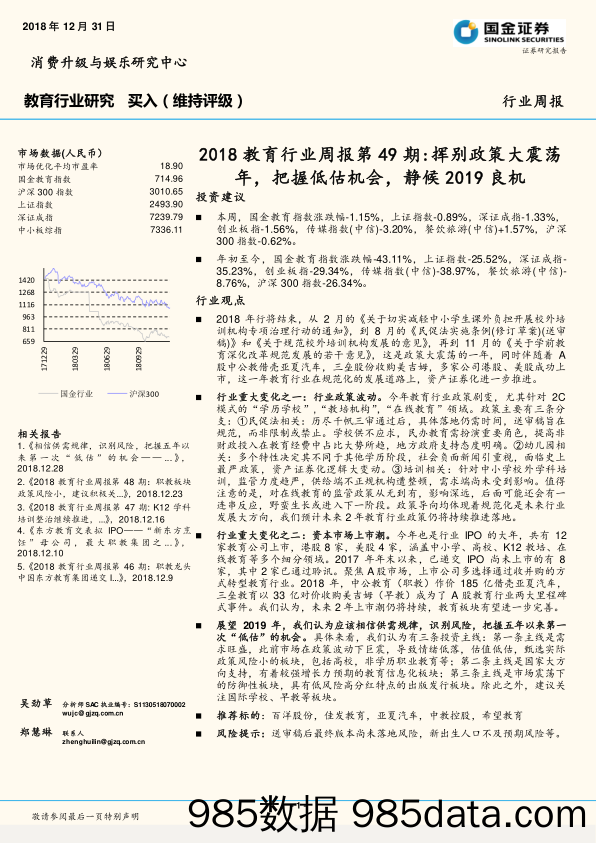 2018教育行业周报第49期：挥别政策大震荡年，把握低估机会，静候2019良机_国金证券