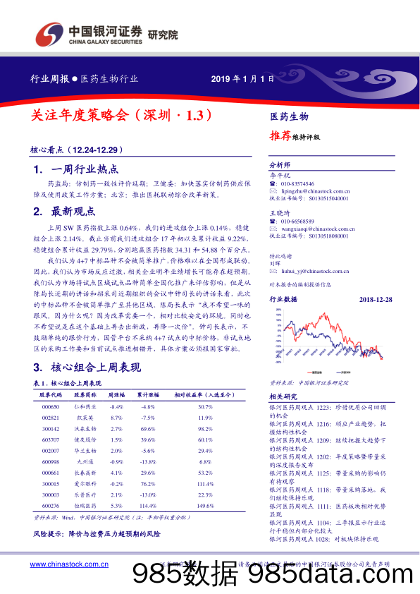 医药生物行业周报：关注年度策略会（深圳·1.3）_中国银河