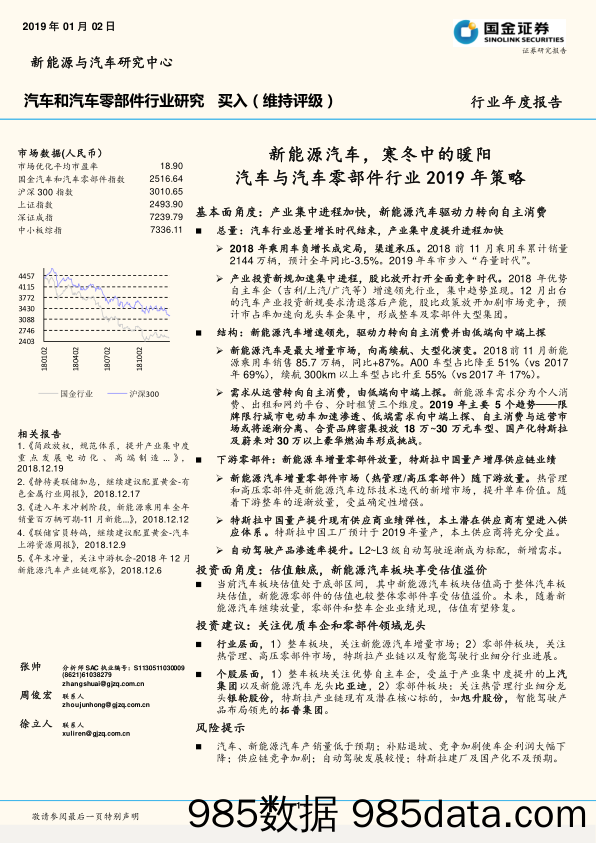 汽车与汽车零部件行业2019年策略：新能源汽车，寒冬中的暖阳_国金证券