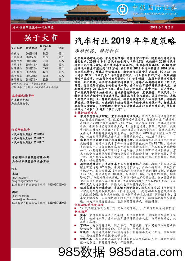 汽车行业2019年年度策略：春华秋实，静待转机_中银国际