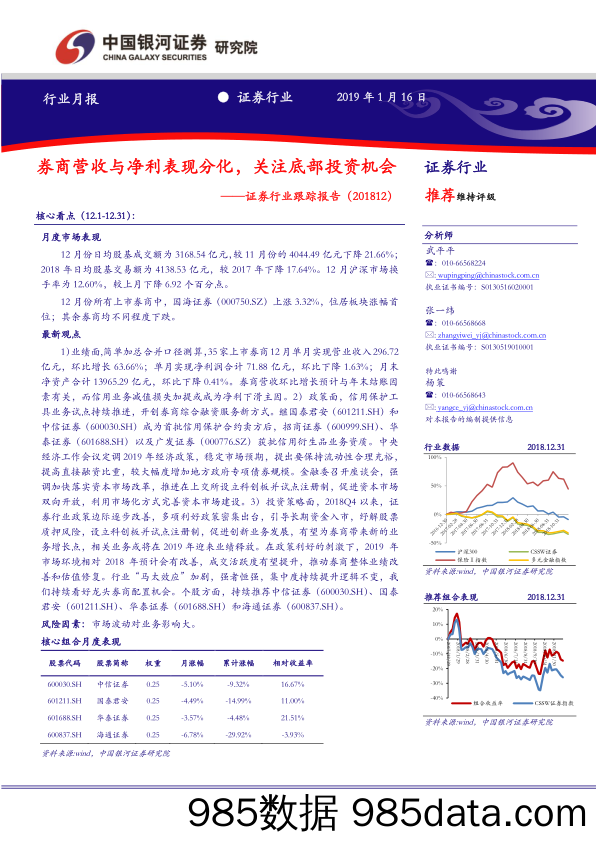 证券行业跟踪报告：券商营收与净利表现分化，关注底部投资机会_中国银河