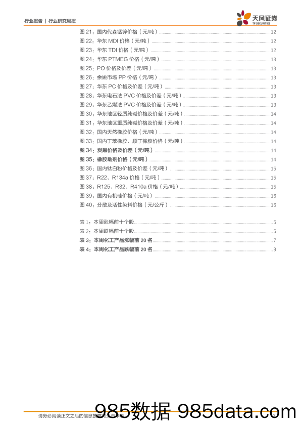 化工行业研究周报：MDI小幅上涨，PC仍处下跌通道_天风证券插图2