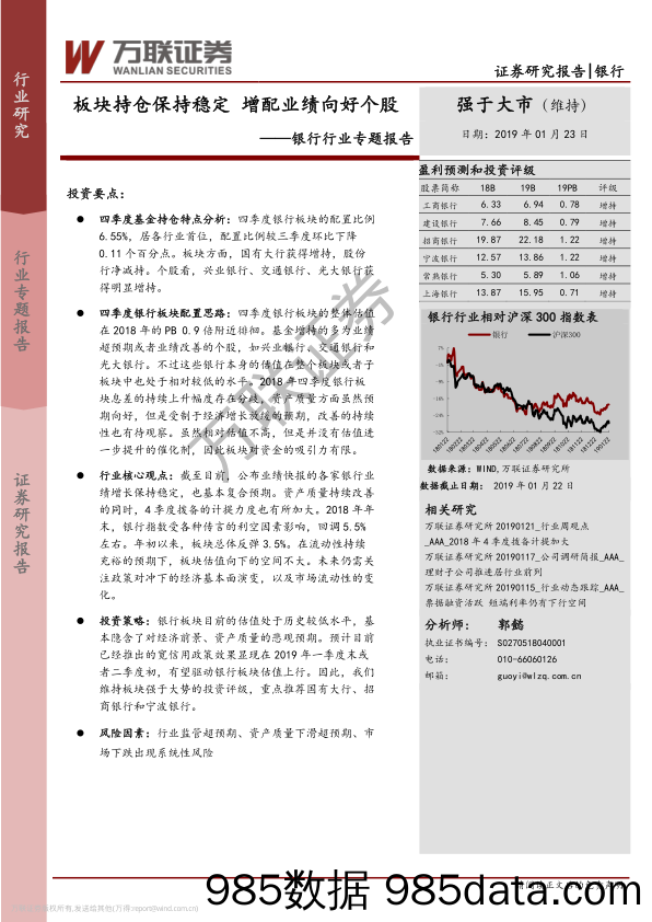 银行行业专题报告：板块持仓保持稳定 增配业绩向好个股_万联证券