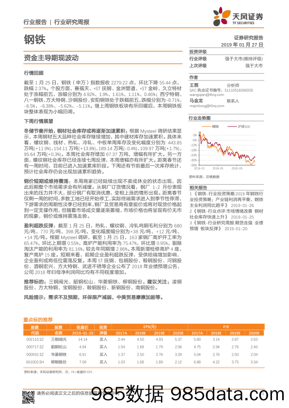 钢铁行业研究周报：资金主导期现波动_天风证券