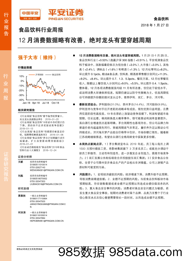 食品饮料行业周报：12月消费数据略有改善，绝对龙头有望穿越周期_平安证券