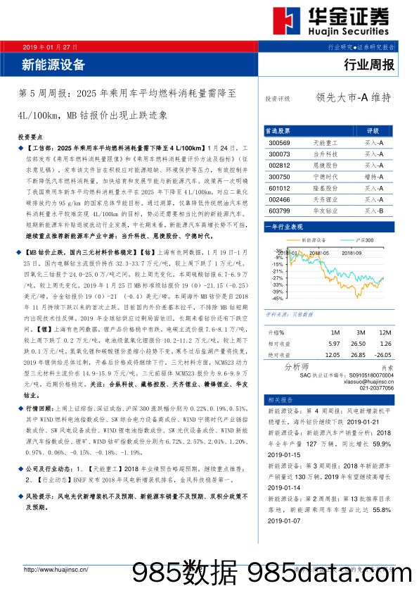 新能源设备：第5周周报：2025年乘用车平均燃料消耗量需降至4L 100km，MB钴报价出现止跌迹象_华金证券