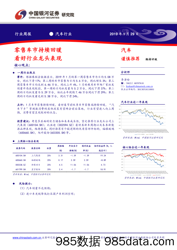 汽车行业周报：零售车市持续回暖 看好行业龙头表现_中国银河