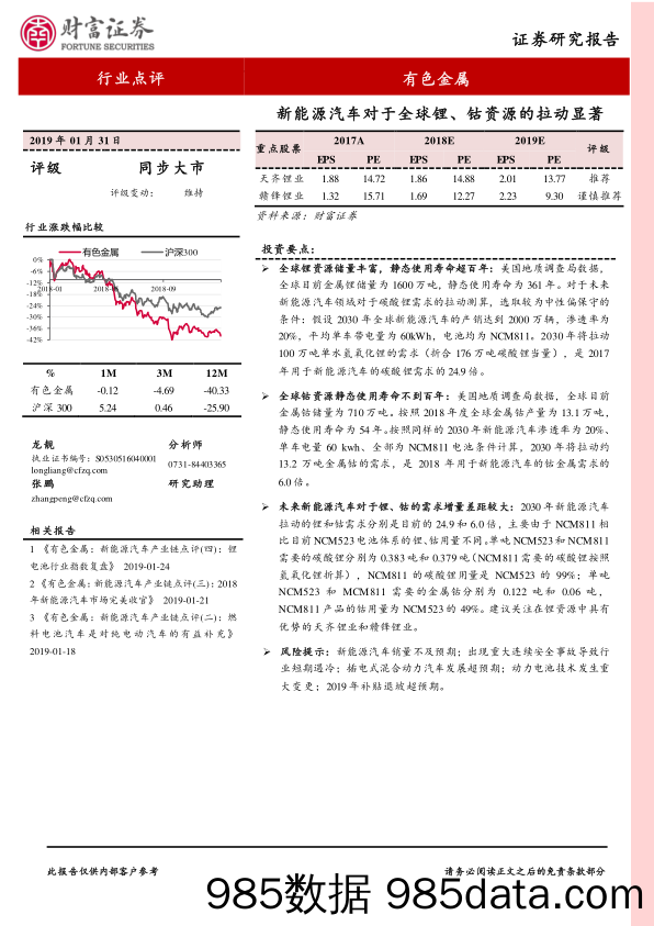 有色金属行业点评：新能源汽车对于全球锂、钴资源的拉动显著_财富证券