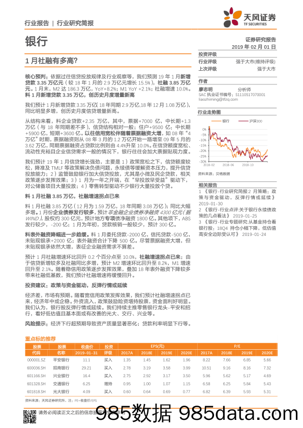 银行行业研究简报：1月社融有多高？_天风证券