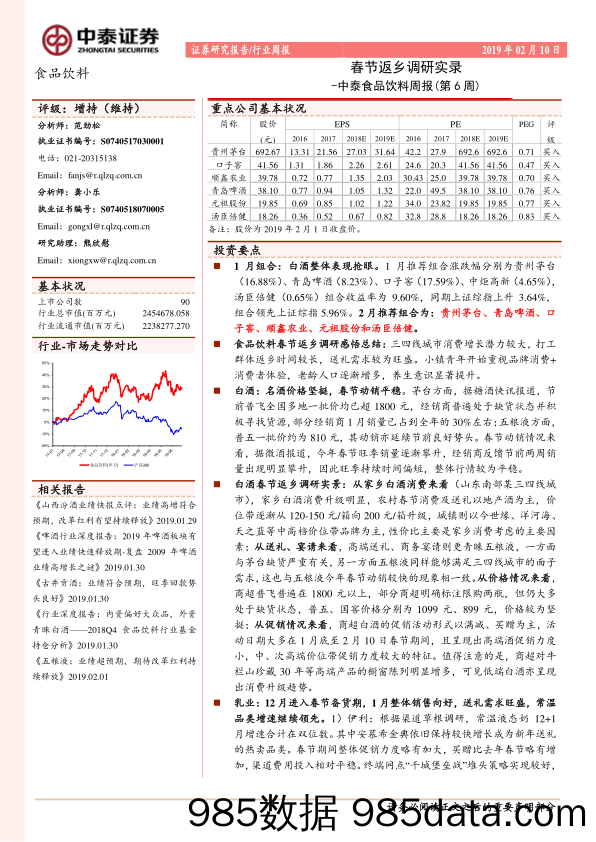 中泰食品饮料周报（第6周）：春节返乡调研实录_中泰证券