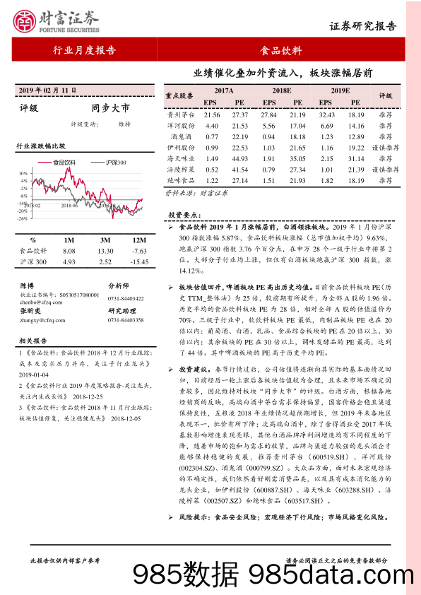 食品饮料行业月度报告：业绩催化叠加外资流入，板块涨幅居前_财富证券