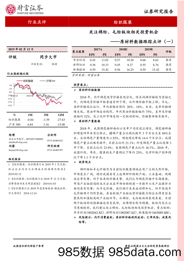 原材料数据跟踪点评（一）：关注棉纺、毛纺板块相关投资机会_财富证券插图