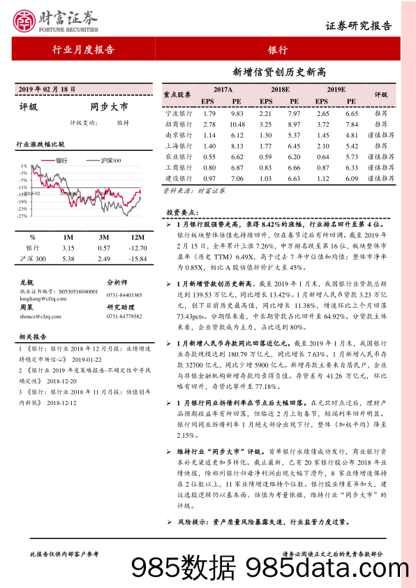 银行行业月度报告：新增信贷创历史新高_财富证券