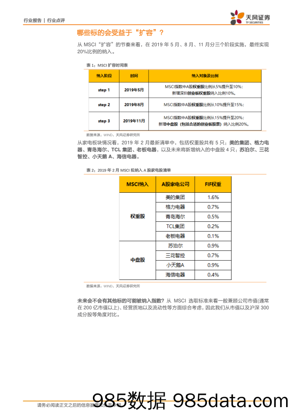 家用电器行业点评：MSCI“扩容”下怎么看家电板块？_天风证券插图2