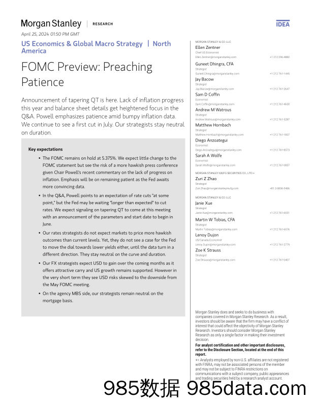 Morgan Stanley Fixed-US Economics  Global Macro Strategy FOMC Preview Preachin...-107816035