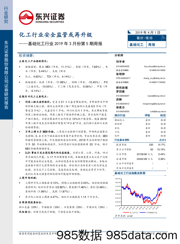 基础化工行业2019年3月份第5期周报：化工行业安全监管或再升级_东兴证券