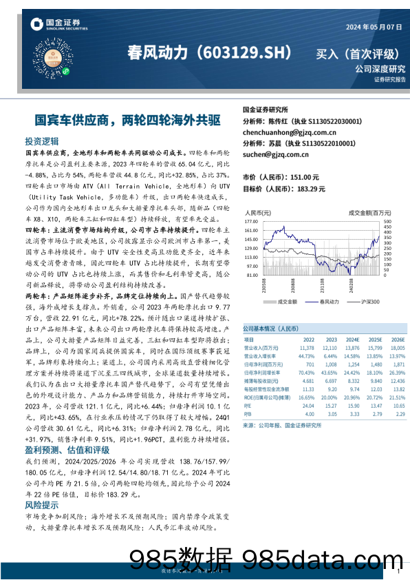 春风动力(603129)国宾车供应商，两轮四轮海外共驱-240507-国金证券