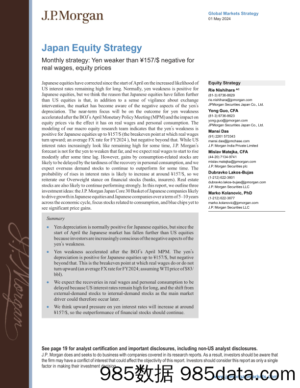 JPMorgan-Japan Equity Strategy Monthly strategy Yen weaker than ¥157...-107931954