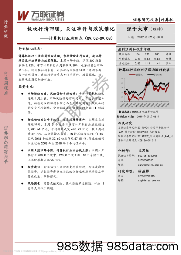 计算机行业周观点：板块行情回暖，关注事件与政策催化_万联证券