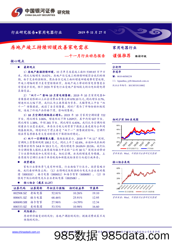 家用电器行业：十一月行业动态报告：房地产竣工持续回暖改善家电需求_中国银河