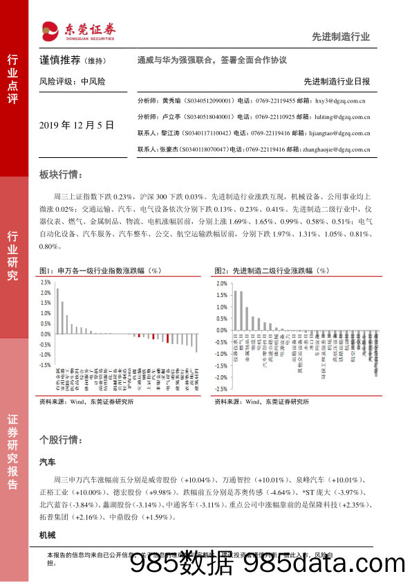 先进制造行业日报：通威与华为强强联合，签署全面合作协议_东莞证券